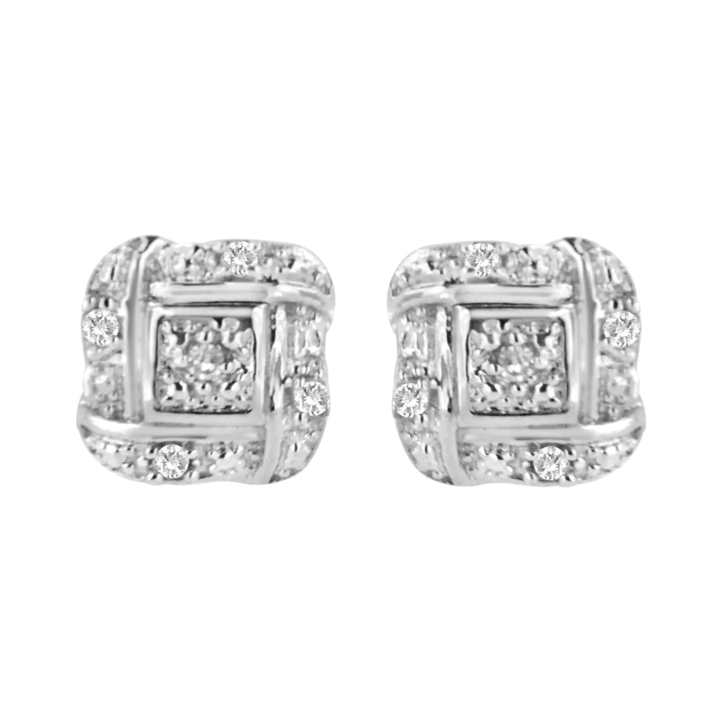 Sterling Silver Round Cut Diamond Square Stud Earrings (0.04 cttw, H-I Color, I2-I3 Clarity)