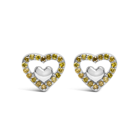 925 Sterling Silver 1/6 Cttw Diamond Open Double Heart Stud Earrings - Choice of Diamond Color