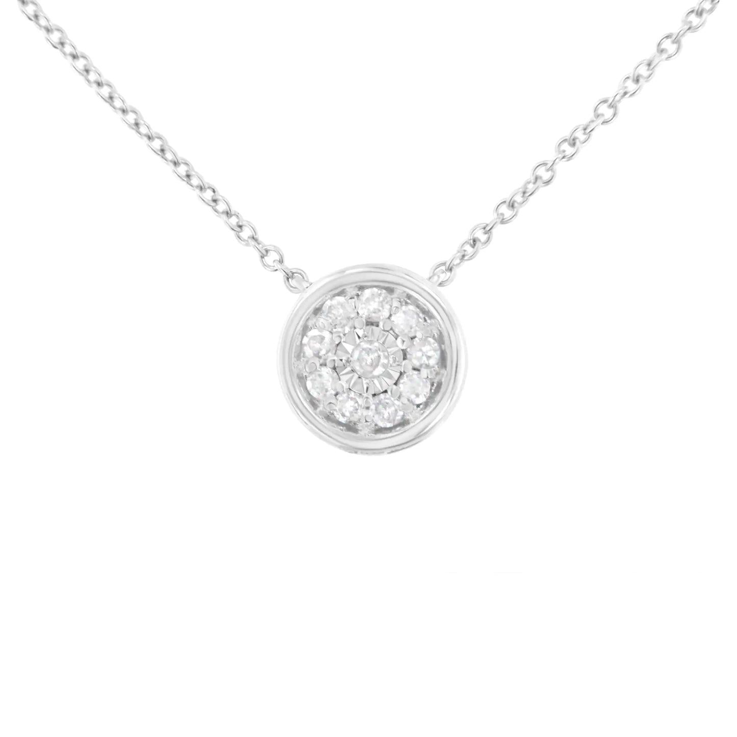 Sterling Silver 1/10 cttw Diamond Cluster Bezel Pendant (I-J Clarity, I2-I3 Color)